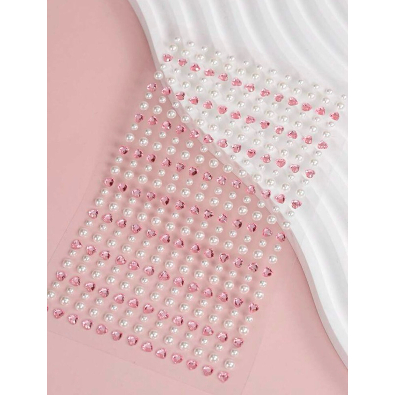 สติกเกอร์เพชร สติกเกอร์แต่งหน้า หัวใจชมพูเพชร+มุกกลม พร้อมส่ง! (#P14)