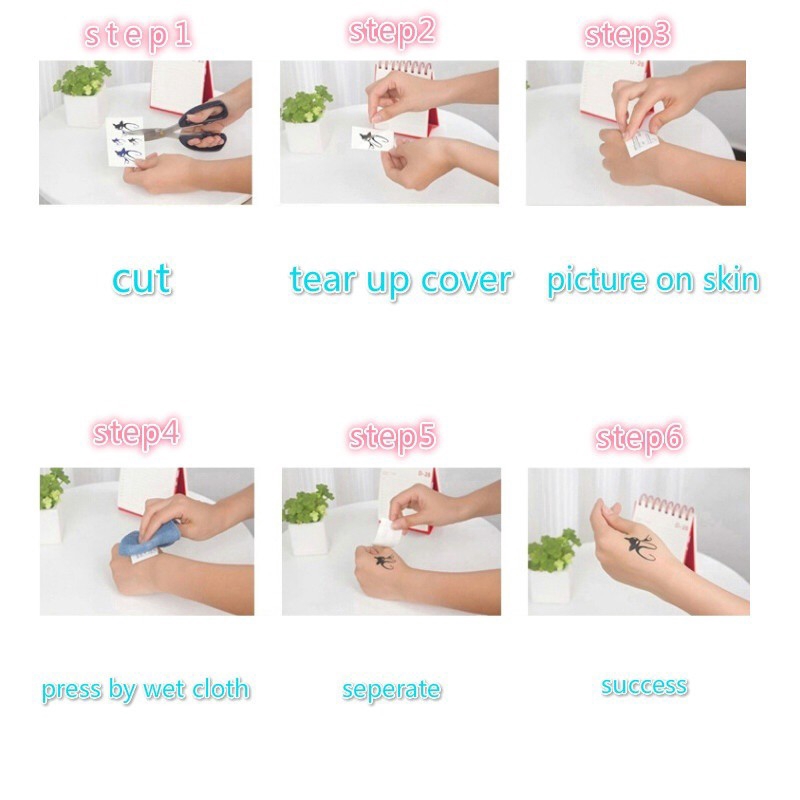 สติ๊กเกอร์รอยสักชั่วคราวกันน้ำสีดำและสีขาว