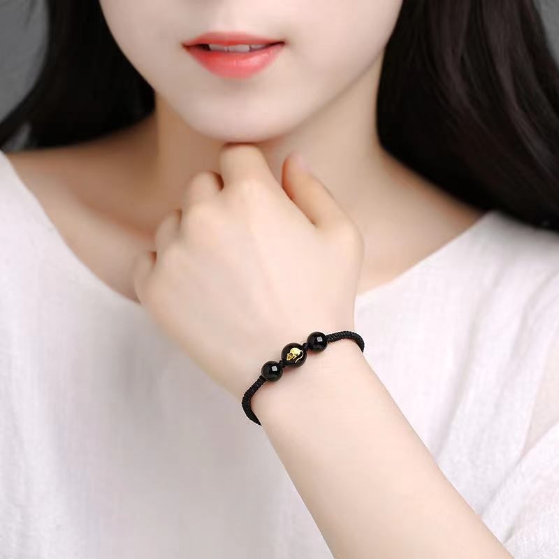 สร้อยข้อมือ 12 นักษัตร เชือกถักดำ สายมูเตลู พิมลายตามปีเกิด ลายแฟชั่น ศิริมงคล