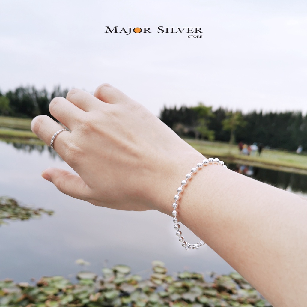 สร้อยข้อมือ Ball Chain เงินแท้92.5% สร้อยไข่ปลา (4mm) เกาหลีสุดๆ ใส่ได้ในทุกโอกาส Major Silver  :  Eb-BC40