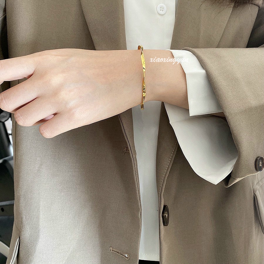 สร้อยข้อมือ กําไลข้อมือ ชุบทอง 14K แบบเปิด วางซ้อนกันได้