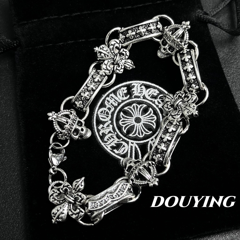 สร้อยข้อมือ จี้กะโหลกไม้กางเขน สไตล์วินเทจ สําหรับผู้หญิง