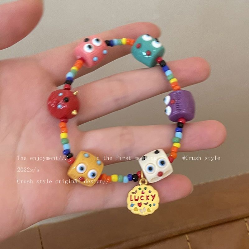 สร้อยข้อมือ ประดับลูกปัด ลายตัวอักษรมอนสเตอร์ สีสันสดใส ยาว 17 กม. สําหรับผู้หญิง