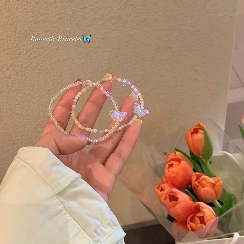 สร้อยข้อมือ ประดับลูกปัดคริสตัลใส รูปผีเสื้อ สีสันสดใส เครื่องประดับ สําหรับผู้หญิง