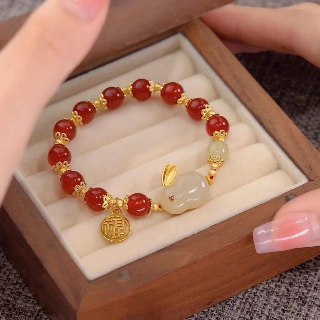 สร้อยข้อมือ ประดับหยก รูปกระต่าย สไตล์จีน สําหรับผู้หญิง และนักเรียน