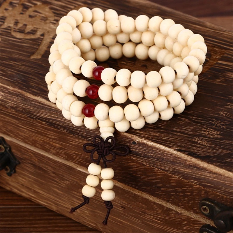 สร้อยข้อมือ ลูกปัดไม้จันทน์ 4 ชั้น 6 มม. เครื่องประดับ สําหรับผู้หญิง และผู้ชาย
