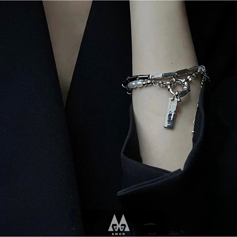 สร้อยข้อมือ สเตนเลส ประดับมุก ขนาดเล็ก เรียบง่าย สําหรับผู้หญิง สองชิ้น