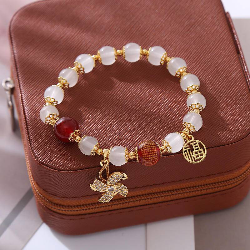 สร้อยข้อมือ หินอาเกตธรรมชาติ สีแดง นําโชค เครื่องประดับ สําหรับแฟนสาว