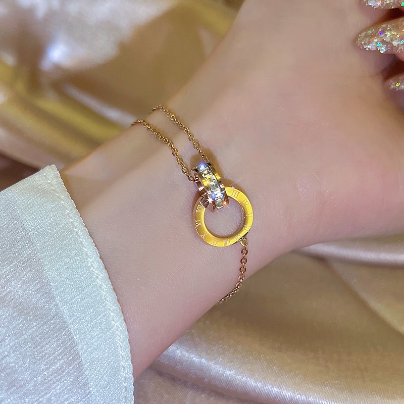 สร้อยข้อมือ เหล็กไทเทเนียม ทอง 18K เครื่องประดับ สไตล์เกาหลี โรมัน เรียบง่าย ของขวัญ