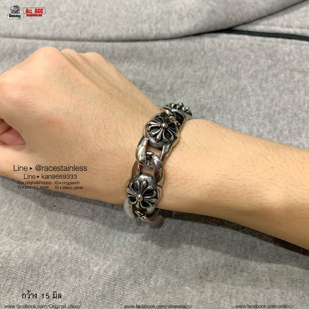 สร้อยข้อมือ โครมฮาท กางเขน chrome heasts High 15มิล งานแท้สแตนเลสแท้ 100%