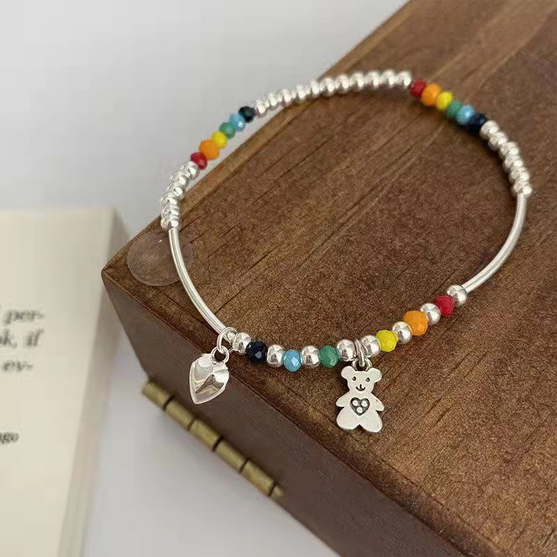 สร้อยข้อมือสร้อยข้อมือแหวนสร้อยข้อมือลูกปัดสีหน้ายิ้มสไตล์วินเทจ Boho