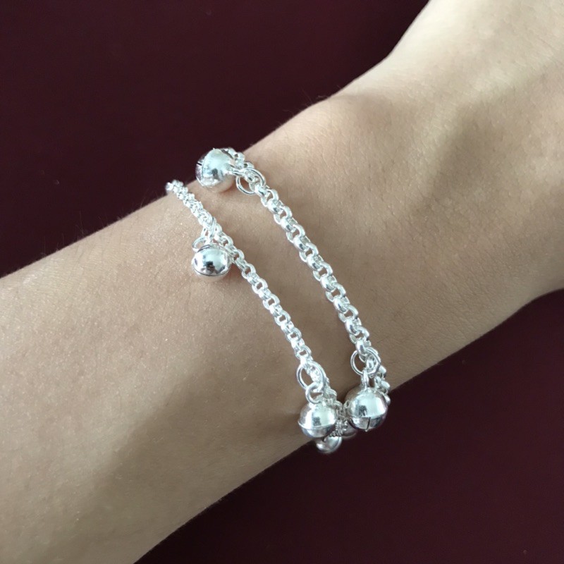 สร้อยข้อมือเงินแท้ 92.5% ข้อมือกระพรวน ลายห่วงคู่ 2mm./ลายผ่าหวาย 3mm.