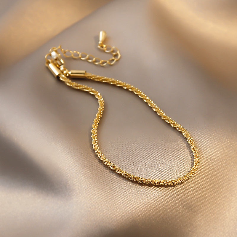 สร้อยข้อมือโซ่ทอง 18k ของผู้หญิงผู้ชายกำไลข้อมือสแตนเลสมินิมอล ไม่ลอกดำใส่อาบน้ำได้