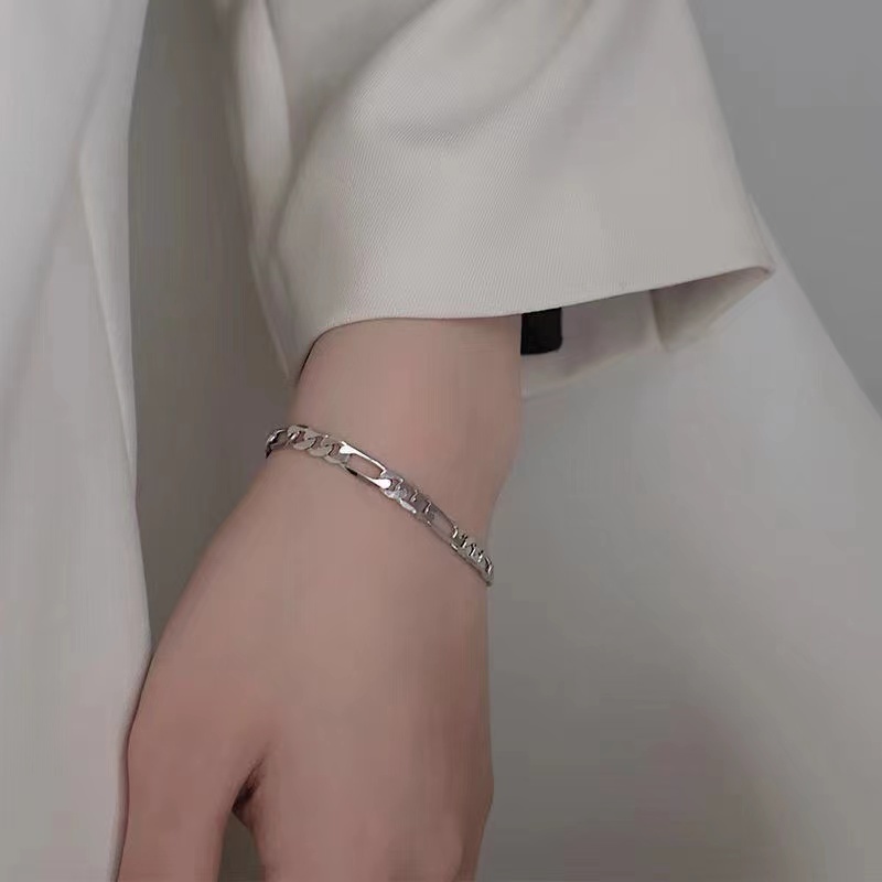 สร้อยข้อมือโซ่โลหะ แบบเรียบง่าย สำหรับผู้ชายและผู้หญิง