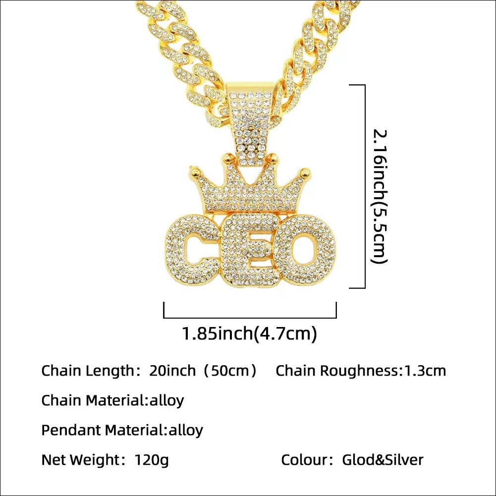 สร้อยคอ จี้มงกุฎตัวอักษร CEO สไตล์ฮิปฮอป