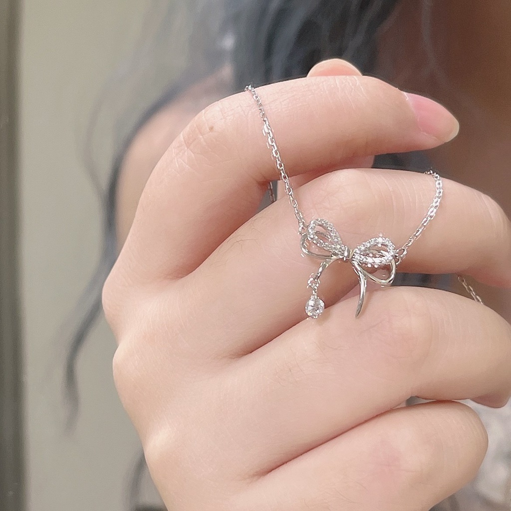 สร้อยคอ สร้อยข้อมือ จี้โบว์ ประดับเพชร สไตล์เกาหลี สําหรับผู้หญิง
