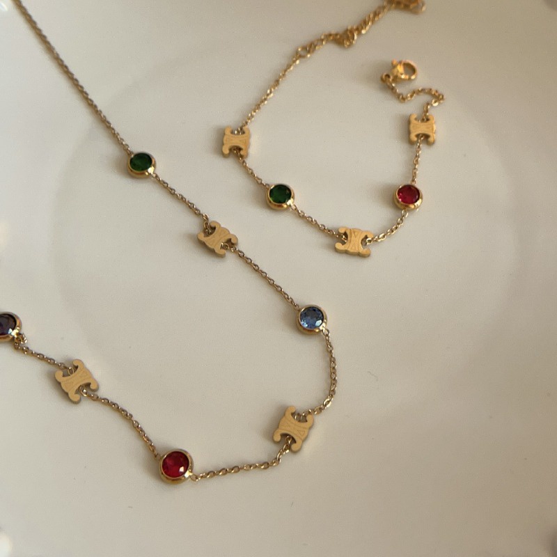 สร้อยคอ สร้อยข้อมือ ประดับเพทาย สีสันสดใส แฟชั่นเรโทร