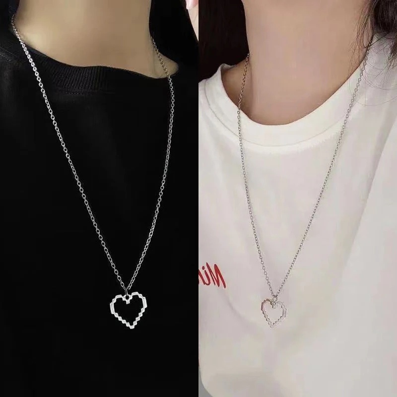 สร้อยคอคู่รัก จี้รูปหัวใจ แบบรูกลวง สไตล์พังก์ฮิปฮอป
