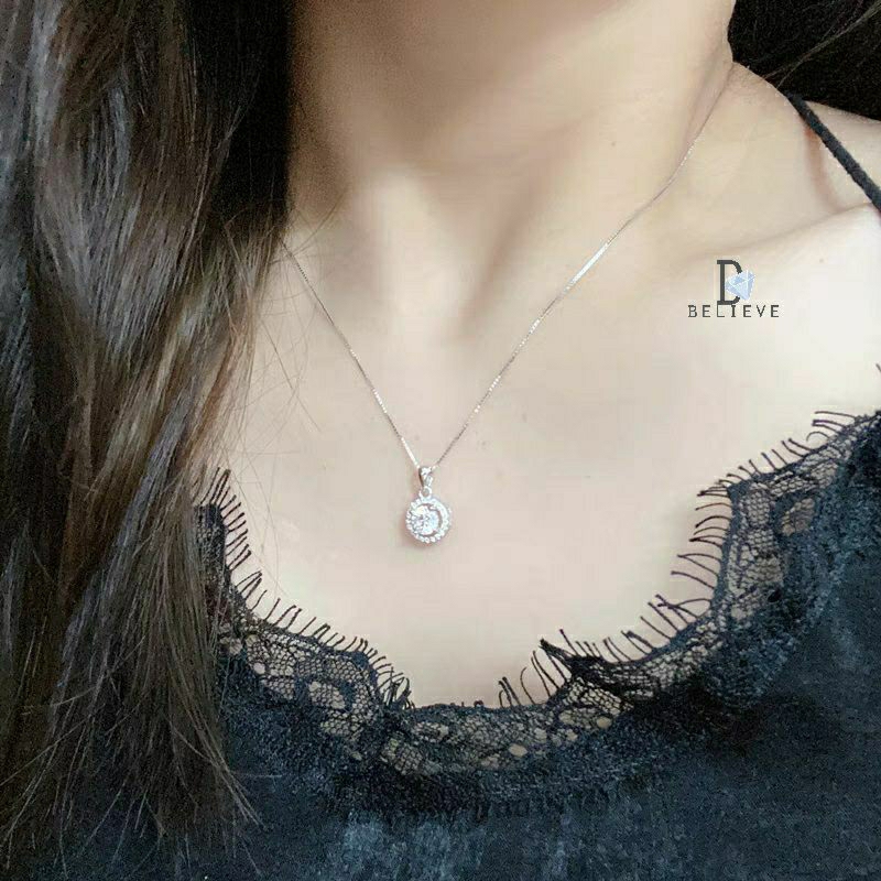 สร้อยคอจี้กลมล้อมเพชร 1 กะรัต   เพชรCZสวิสแท้ 18K