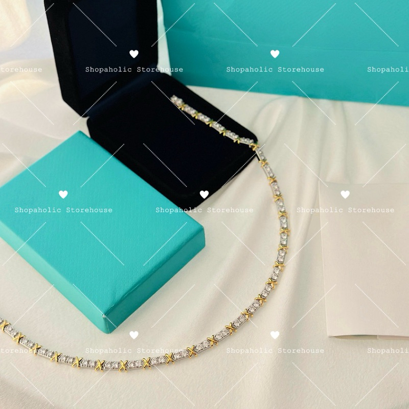 สร้อยคอตัวมารดา Tiffany Schlumberger 18K Necklace เกรด VIP ประดับเพชร Cubic Zirconia + พร้อมกล่อง อปก.