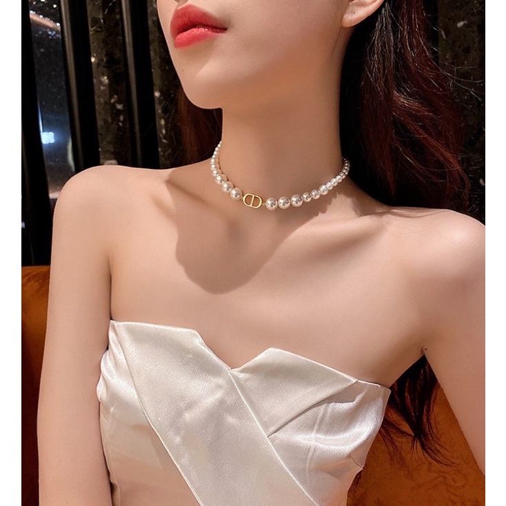 สร้อยคอมุกวินเทจสร้อยคอโซ่กระดูกไหปลาร้าถักสร้อยคอ