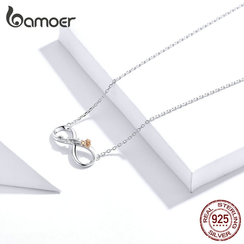 สร้อยคอสีเงิน bamoer finitine Love scn 371 แฟชั่นเรียบง่ายสำหรับผู้หญิง