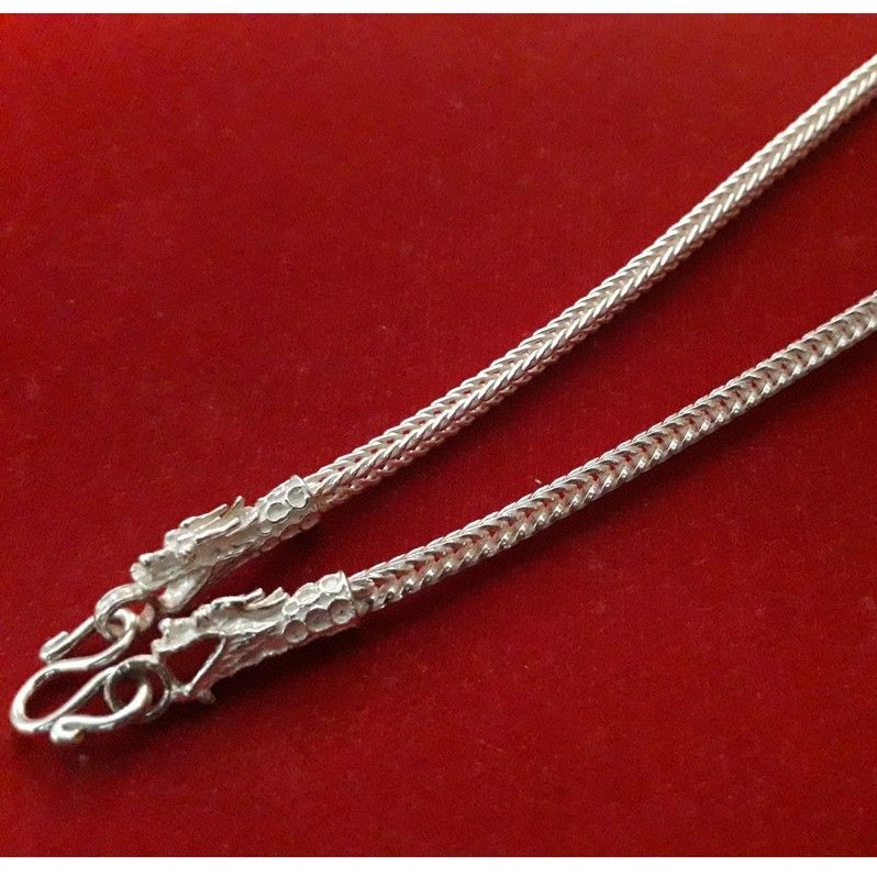 สร้อยคอเงินแท้ ลายสี่เสาหัวมังกร หนา 3 มิล (ขนาด 2บาท)เส้นใหญ่ แข็งแรง