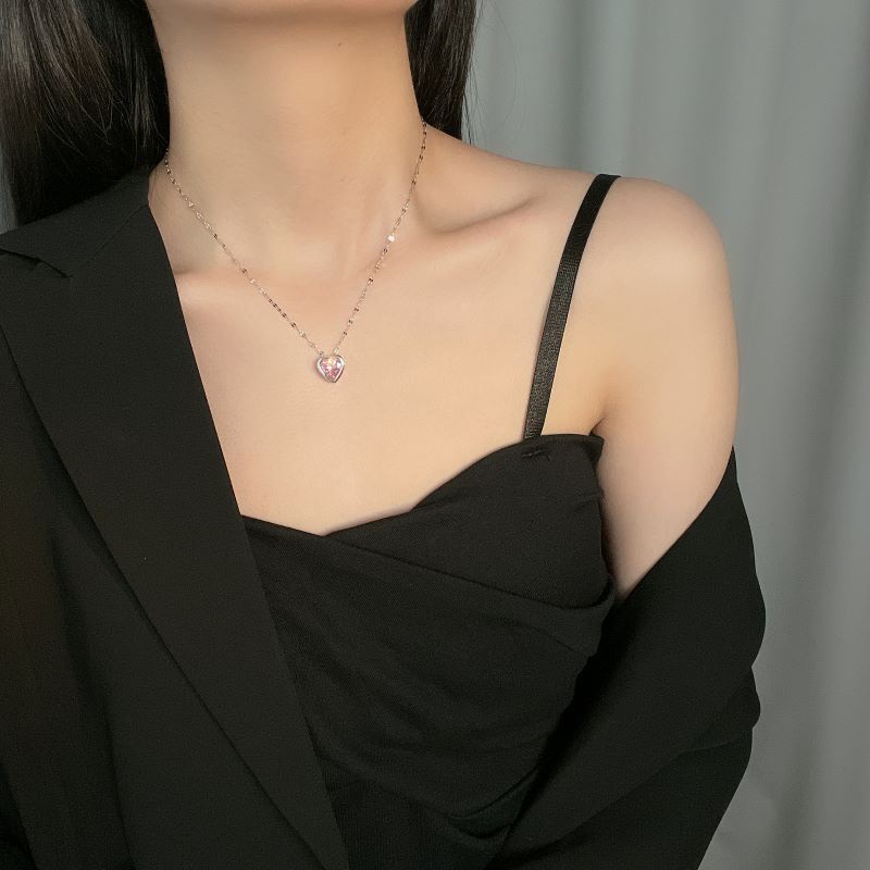 สร้อยคอเหล็กไทเทเนียม จี้รูปหัวใจ ประดับเพทาย สีม่วง แฟชั่นสไตล์เกาหลี