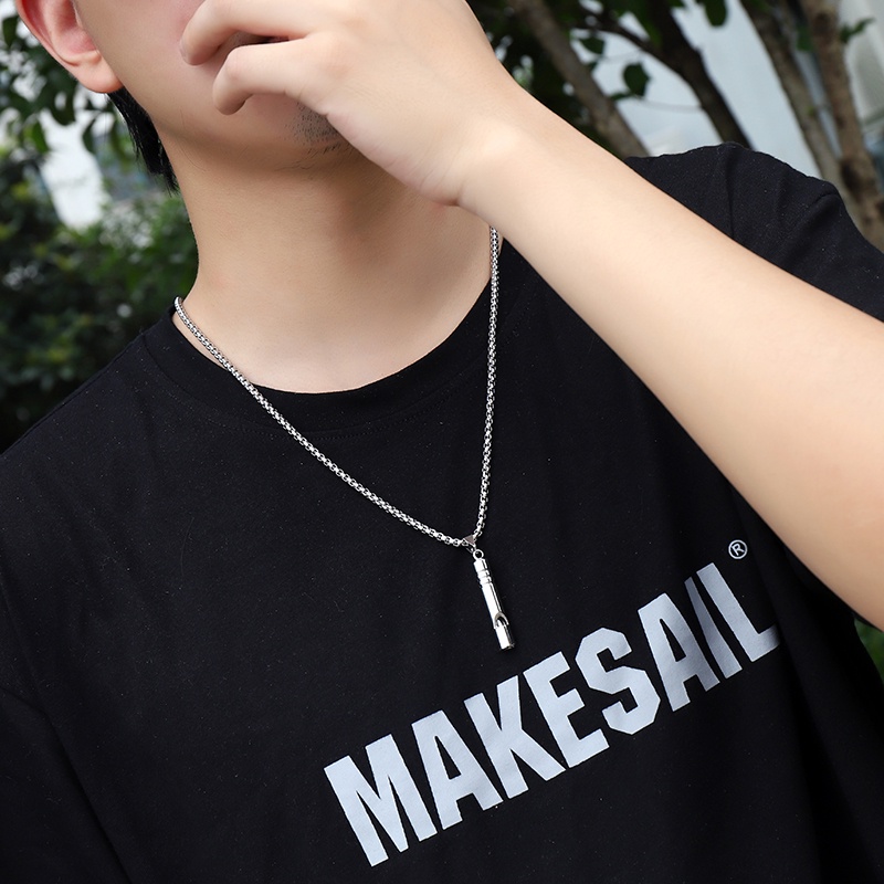 สร้อยคอแฟชั่น จี้นกหวีดผสม กันน้ํา ไม่จางหาย เรียบง่าย สําหรับผู้ชาย และผู้หญิง