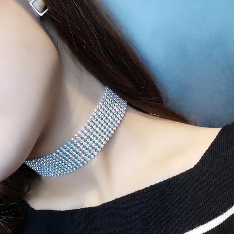 สร้อยคอโชคเกอร์ ประดับพลอยเทียม หรูหรา เครื่องประดับ สไตล์ฮิปฮอป เรียบง่าย