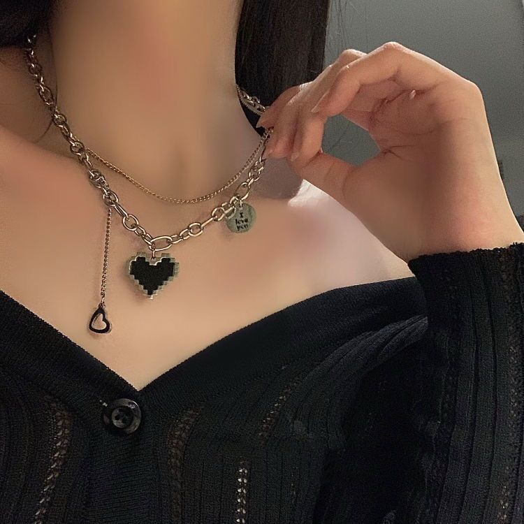 สร้อยคอโซ่ จี้รูปหัวใจ สไตล์ฮิปฮอป สําหรับผู้หญิง