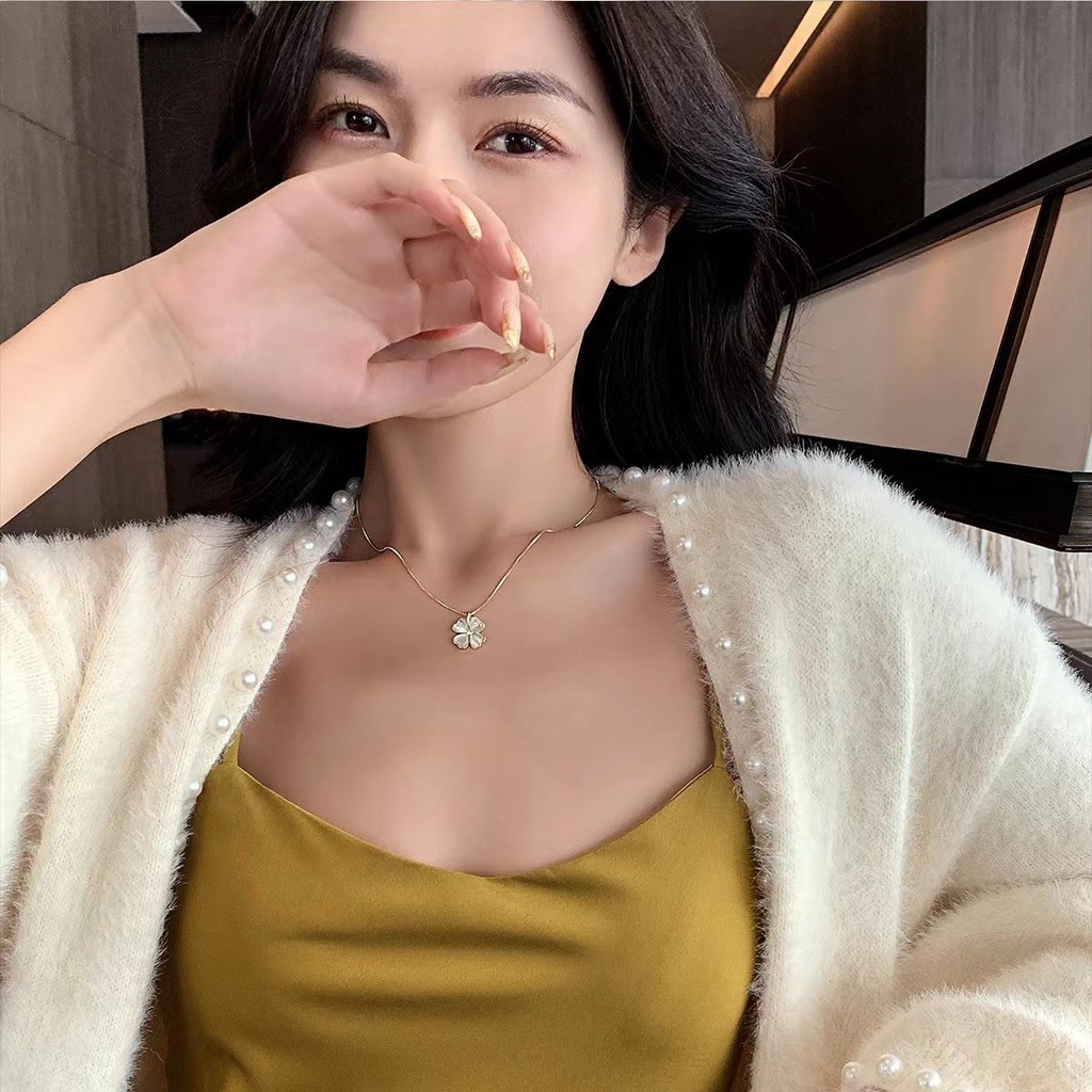 สร้อยคอโซ่ จี้หินตาแมว สี่แฉก ขนาดเล็ก หรูหรา เครื่องประดับ สําหรับแฟนสาว 2023