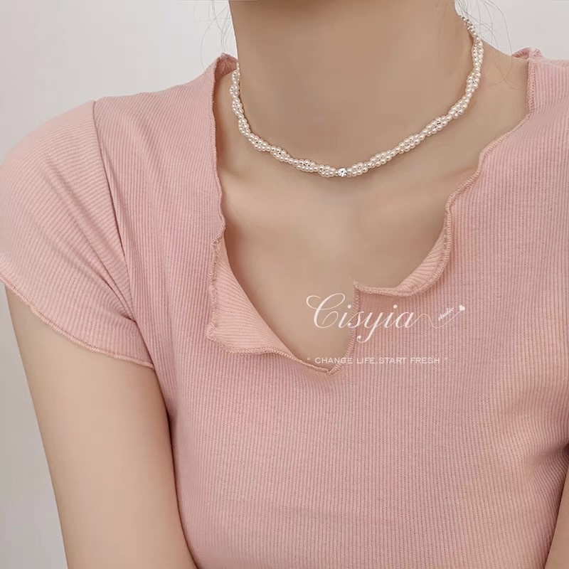 สร้อยคอโซ่ ประดับมุก พลอยเทียม เครื่องประดับแฟชั่น สําหรับผู้หญิง