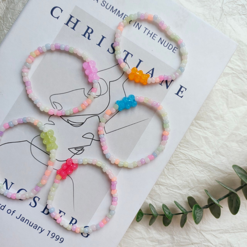 สร้อยลูกปัดเยลลี่ จี้เยลลี่หมี งานจริงสีสวย  สร้อยแฟชั่น Handmade