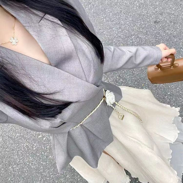 สายโซ่คล้องเอว ลายดอกคามิเลีย แบบเรียบง่าย อุปกรณ์เสริม สําหรับกางเกงยีน