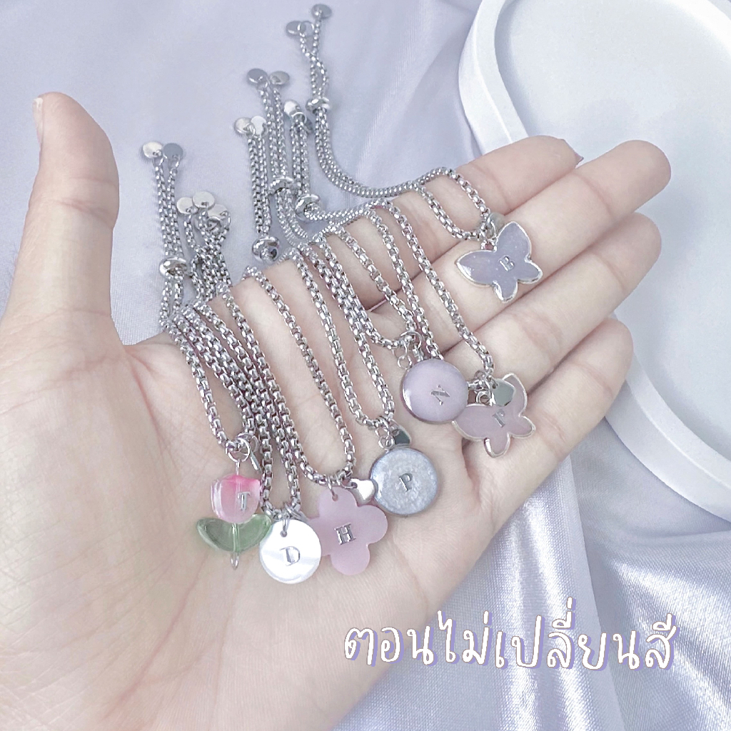[ส่งจากไทย] สร้อยข้อมือสแตนเลส + จี้มูนสโตน + จี้หัวใจ ❤️ ไม่ลอกไม่ดำ