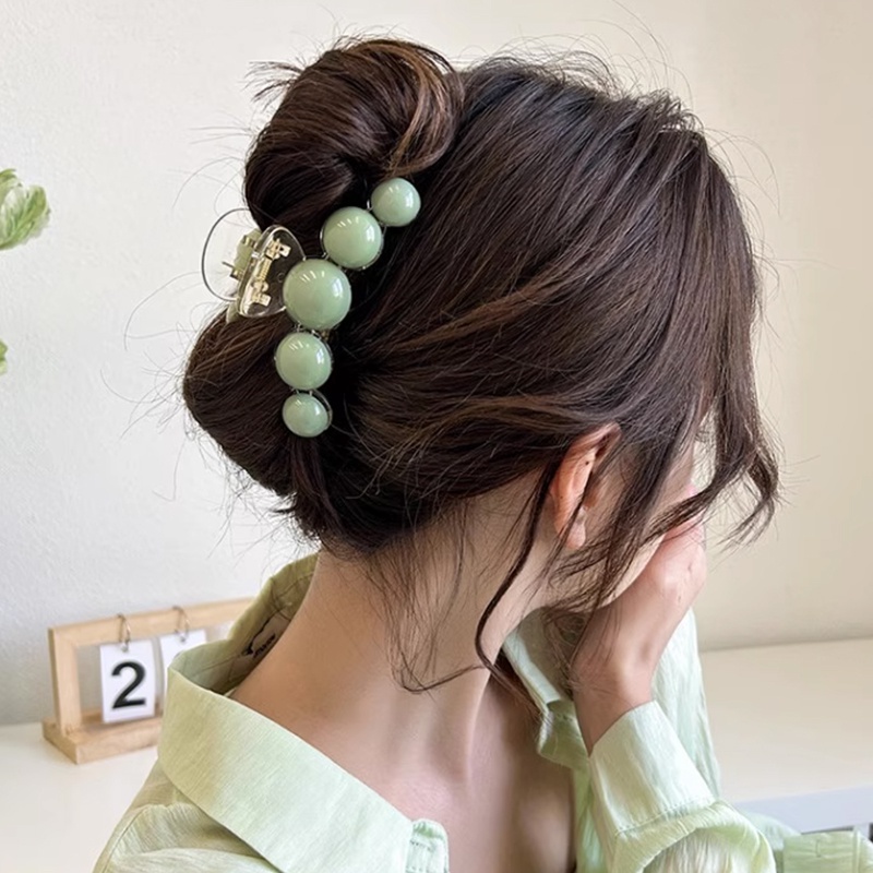 ส่งเร็ว ที่หนีบผม ประดับไข่มุก สีเขียว สําหรับจัดแต่งทรงผม-Move