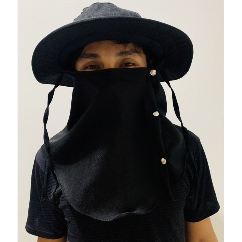 หมวกคลุมหน้าสีพื้น ปิดหน้าแบบกระดุม เลือกสีได้ ใบใหญ่กันแดดได้ดี ใส่สบายไม่ร้อน