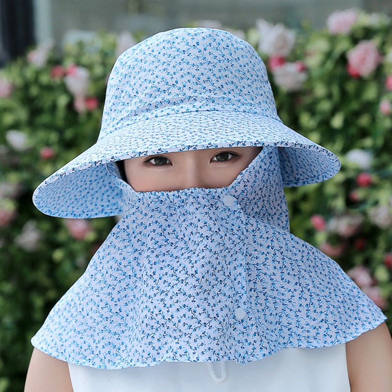 หมวกปีกกว้าง พร้อมหน้ากาก ลายดอกไม้ ป้องกันรังสียูวี กันลม สำหรับทํางานกลางแจ้ง