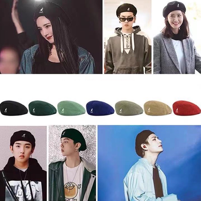 หมวกเบเร่ต์ แบบบาง ลายจิงโจ้ สีดํา แฟชั่นฤดูร้อน สไตล์เรโทร สําหรับผู้ชาย และผู้หญิง