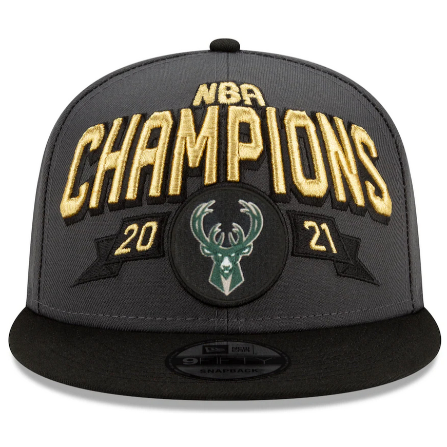 หมวกใหม่ แท้ Milwaukee Bucks New Era 2021 NBA Finals Champions Locker Room 9FIFTY Snapback Adjustable Hat - Gray/Black