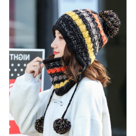 หมวกไหมพรม+ผ้าพันคอ  แบบ colorful KR30