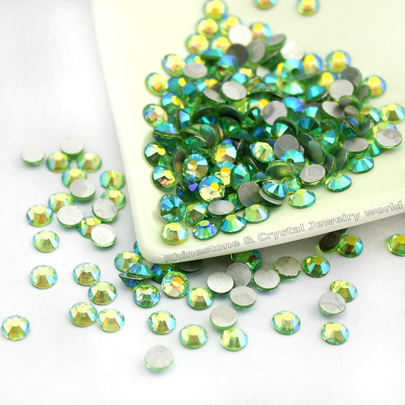 หินพลอยเทียม AB ทรงกลม แบน สีเขียวอ่อน 3D SS4- SS30 9 ขนาด สําหรับตกแต่งเล็บ DIY
