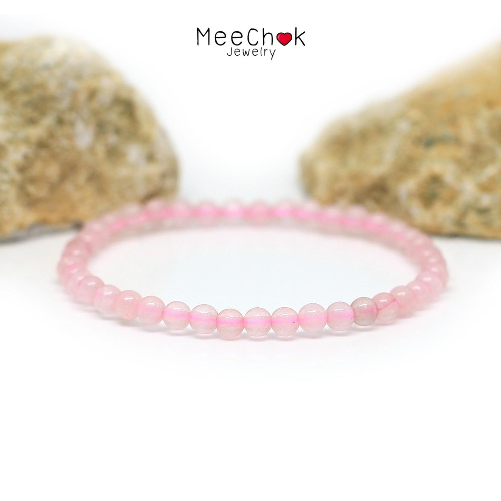 หินโรสควอตซ์ Rose Quartz 4 มิล หินความรัก หินสี กำไลหิน หินมงคล หินสีชมพู By.Meechok