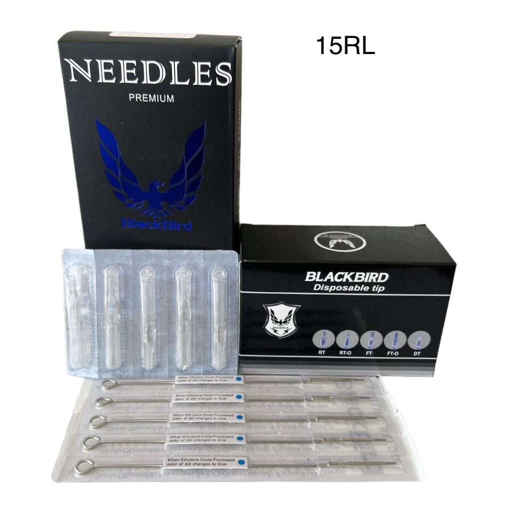 เข็มสักสำหรับทำเส้น 15RL + ปลายพลาสติก 15RT/1ชุดมีเข้ม5เมี ปลาย5ชิ้น