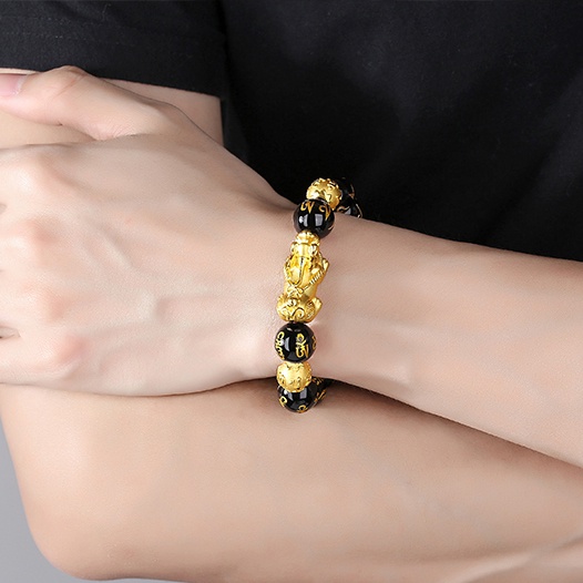 เครื่องประดับ สร้อยข้อมือ ประดับลูกปัดหินนําโชค สีดํา สําหรับผู้หญิง