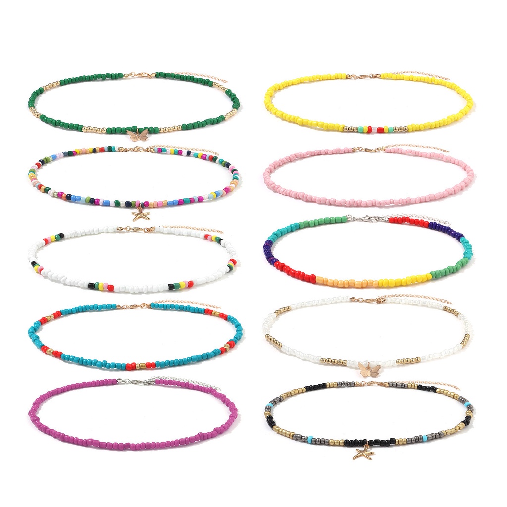 เครื่องประดับ สร้อยคอ โลหะผสม จี้ลูกปัดข้าว ปลาดาว ผีเสื้อ สีสันสดใส สําหรับผู้หญิง