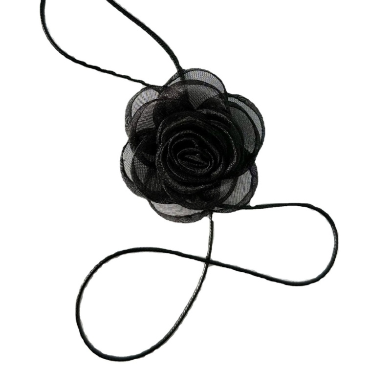 เครื่องประดับ สร้อยคอโชคเกอร์ จี้ดอกไม้ สีเข้ม สําหรับผู้หญิง
