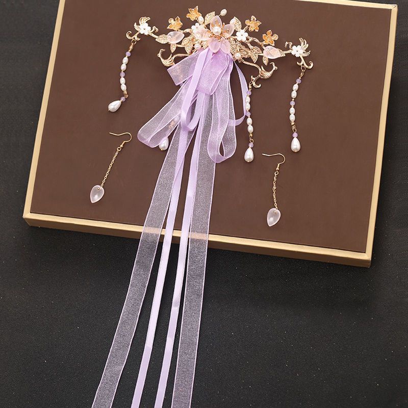 เครื่องประดับผม ประดับโบว์ ลายดอกไม้ สไตล์โบราณ อุปกรณ์เสริม สําหรับผู้หญิง