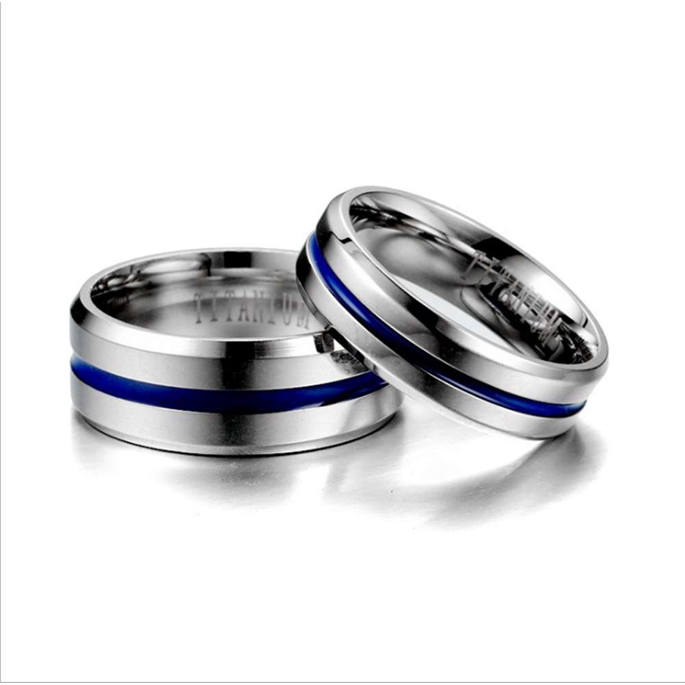 เครื่องประดับผู้หญิงแหวนคู่เหล็กไทเทเนียมสีฟ้า Sd016